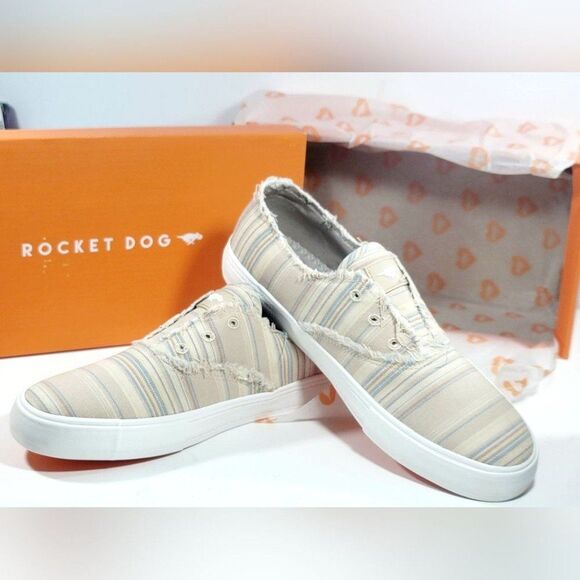Rocket Dog Shoes - Rocket Dog Women's Size 8.5M Natural Afina Rumney Stripe Cotton Slip-on Sneakers